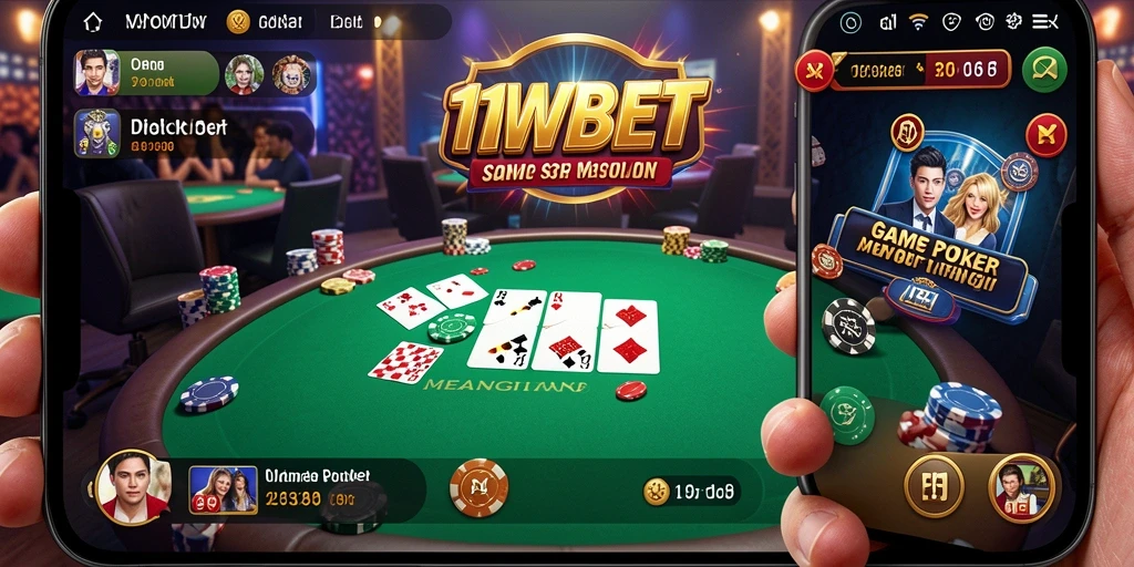 Tampilan gameplay seru di dalam aplikasi Poker 11WBET.