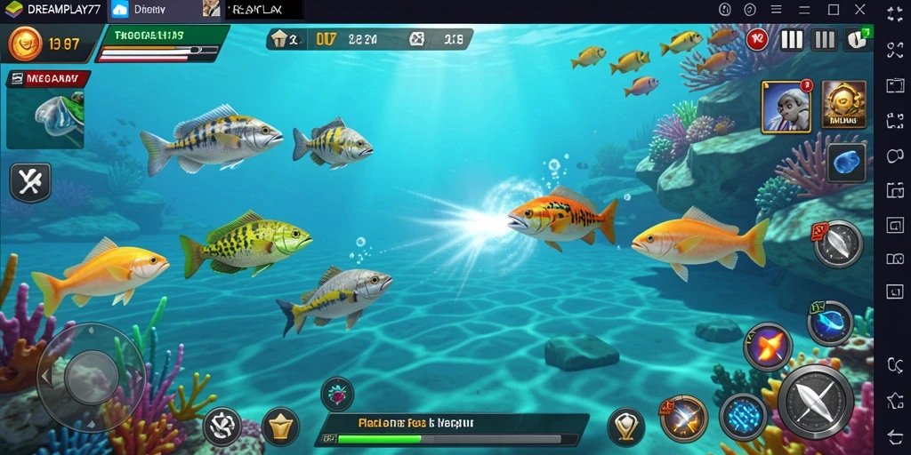Tampilan gameplay seru di DREAMPLAY77 dengan ikan beragam.