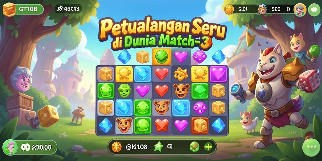 Tangkapan layar gameplay GT108 yang menarik dengan elemen Match-3 yang seru.
