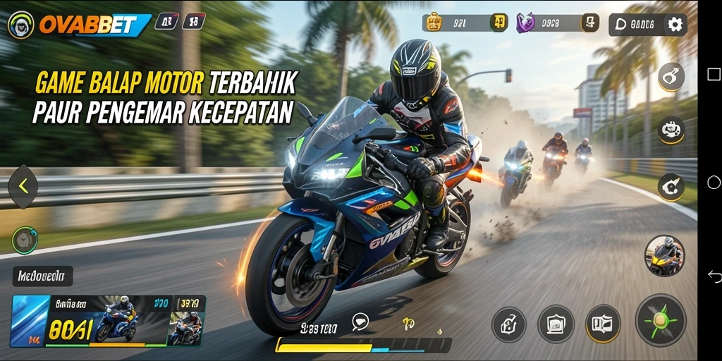 Tampilan gameplay balap motor yang mendebarkan di OVABET.
