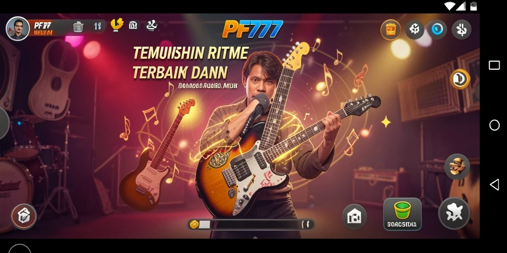 Screenshot utama PF777 menampilkan gameplay interaktif dalam musik.