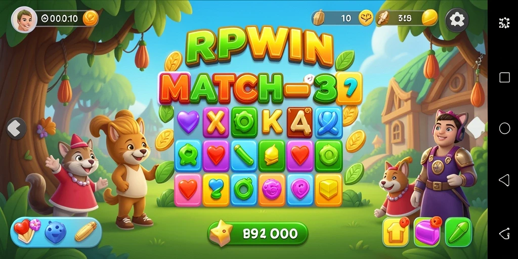 Screenshot gameplay RPWIN menampilkan tantangan Match-3 yang menarik.
