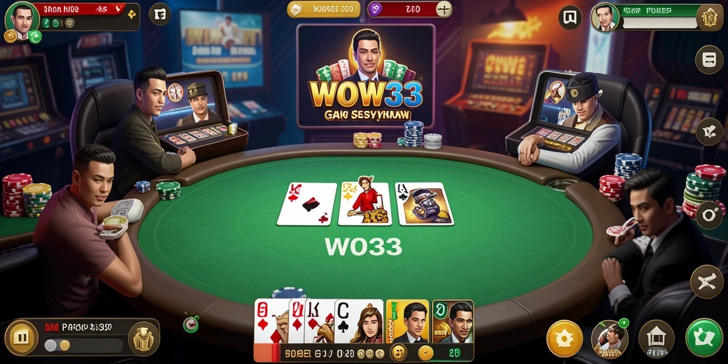 Tampilan gameplay poker di WOW33 yang mendebarkan.